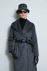 Tahari Double Face Wool Vegan Leather Trim Coat