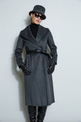 Tahari Double Face Wool Vegan Leather Trim Coat