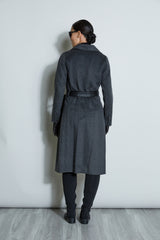 Tahari Double Face Wool Vegan Leather Trim Coat