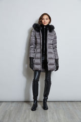 Tahari Stitched Faux Fur Hood Puffer Coat