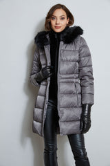 Tahari Stitched Faux Fur Hood Puffer Coat