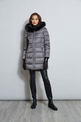 Tahari Stitched Faux Fur Hood Puffer Coat