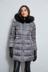 Tahari Stitched Faux Fur Hood Puffer Coat