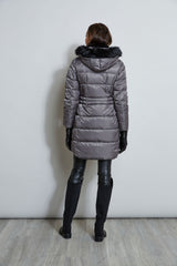 Tahari Stitched Faux Fur Hood Puffer Coat