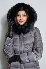 Tahari Stitched Faux Fur Hood Puffer Coat