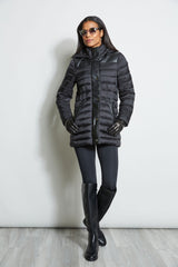 Tahari Lightweight Hooded Vegan Leather Puffer Coat