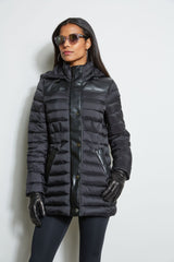 Tahari Lightweight Hooded Vegan Leather Puffer Coat