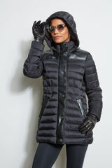 Tahari Lightweight Hooded Vegan Leather Puffer Coat