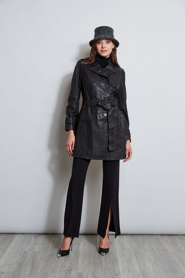 Tahari Leather Double Breasted Trench Coat
