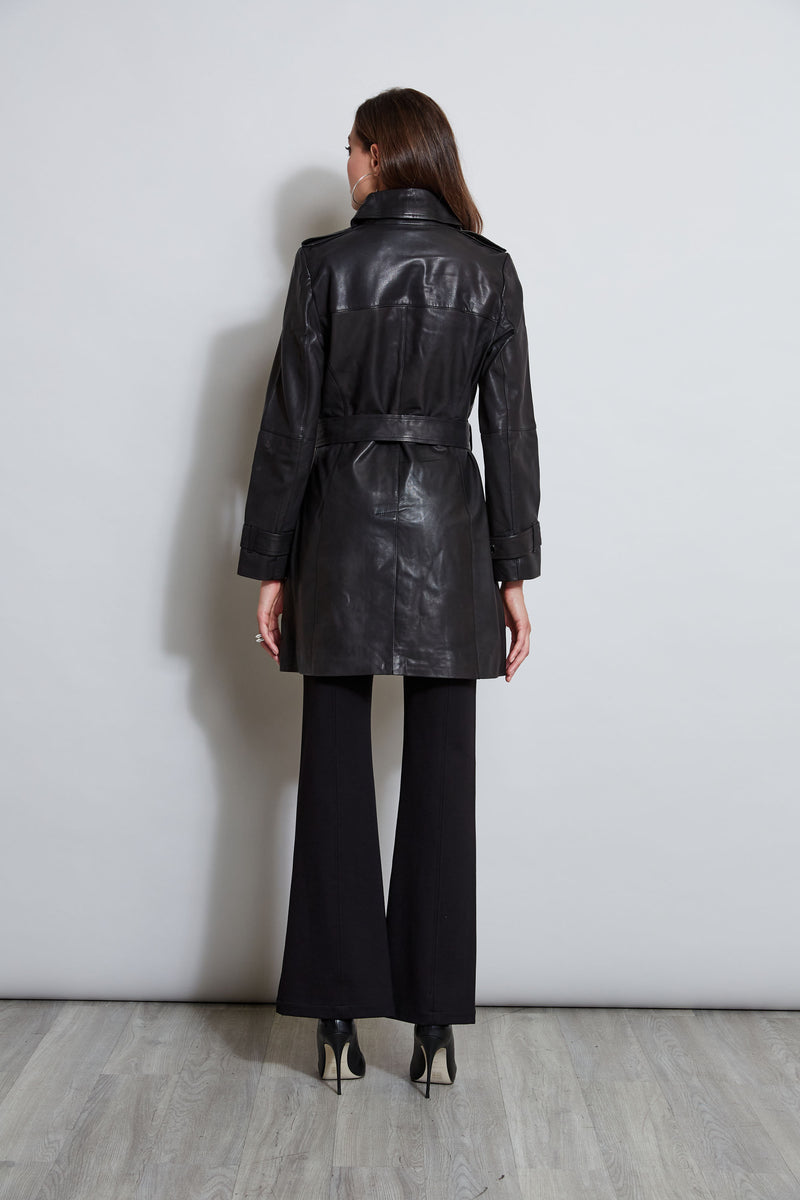 Tahari Leather Double Breasted Trench Coat