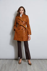 Tahari Leather Double Breasted Trench Coat
