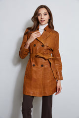 Tahari Leather Double Breasted Trench Coat