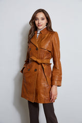 Tahari Leather Double Breasted Trench Coat