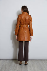 Tahari Leather Double Breasted Trench Coat