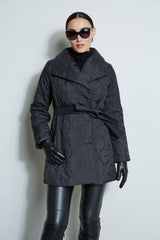 Tahari Lightweight Quilted Wrap Puffer Coat