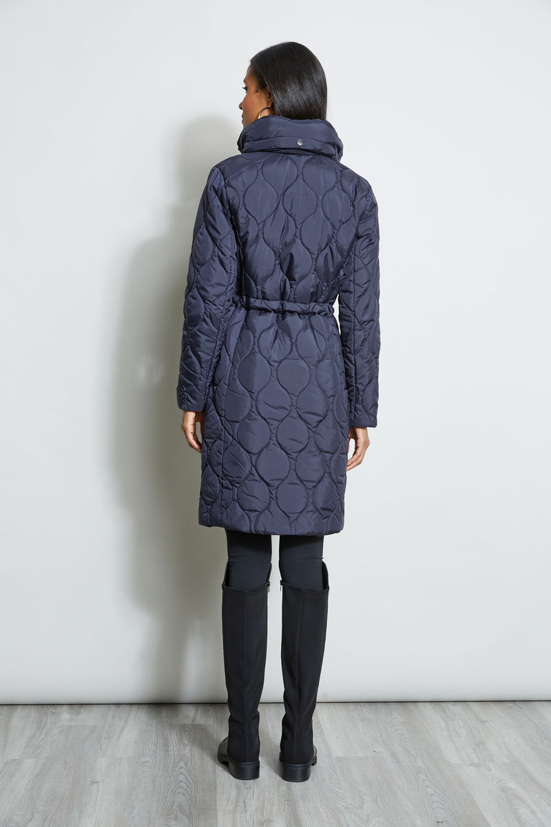 Tahari Lightweight Quilted Cinched Puffer Coat