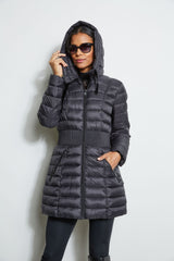 Tahari Lightweight Hooded Cinched Puffer Coat Elie Tahari