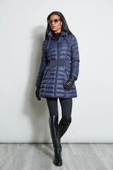 Tahari Lightweight Hooded Cinched Puffer Coat
