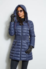 Tahari Lightweight Hooded Cinched Puffer Coat