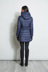 Tahari Lightweight Hooded Cinched Puffer Coat