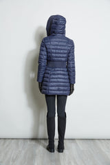 Tahari Lightweight Hooded Cinched Puffer Coat