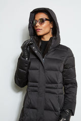 Tahari Stitched Hooded Puffer Coat