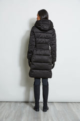 Tahari Stitched Hooded Puffer Coat