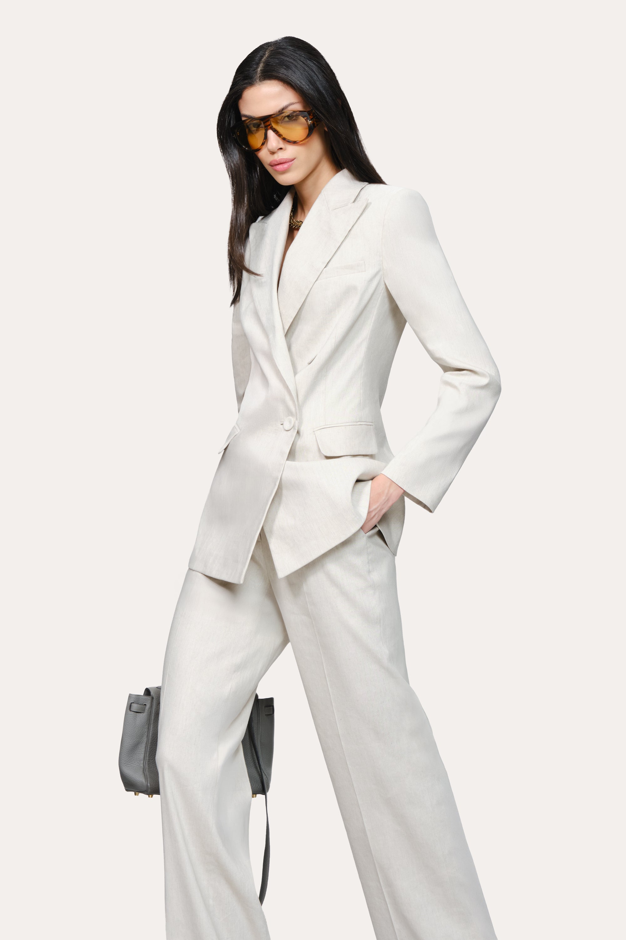 Solenne Double Breasted Linen Blazer