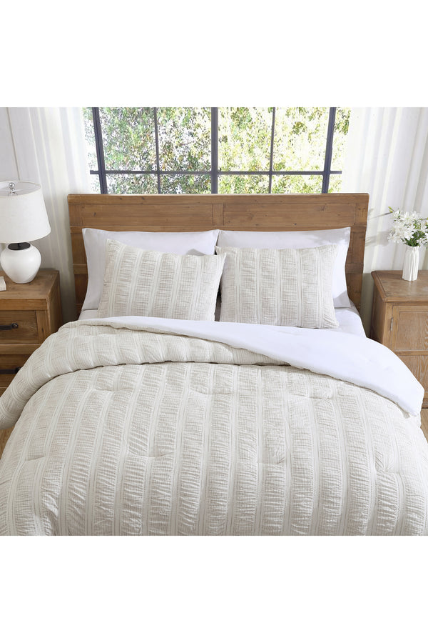 Tahari Seersucker Stripe Cotton 3 Peice Comforter Set, Full/Queen
