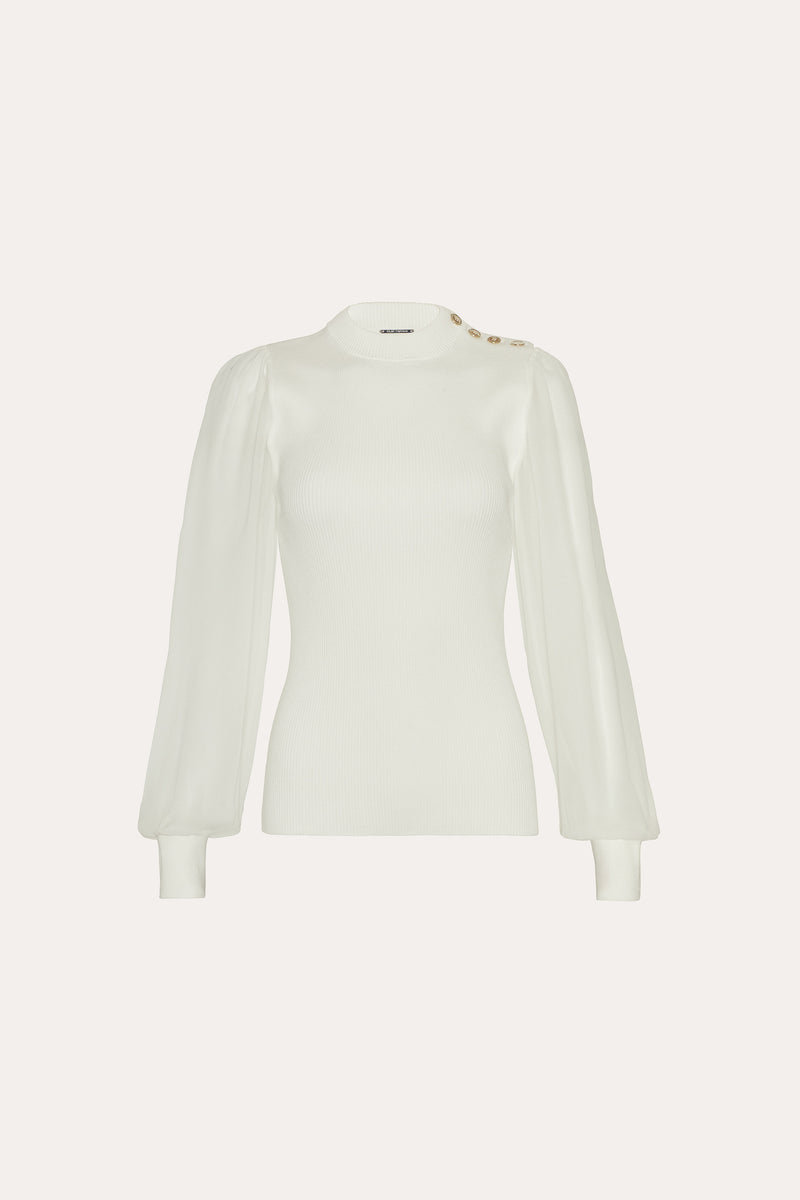 Chiffon Sleeve Button Knit