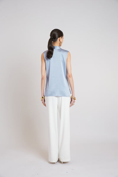 Sleeveless Silk Button Down Shirt Image 5