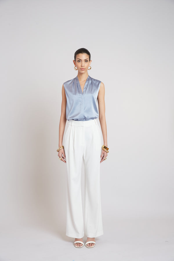 Sleeveless Silk Button Down Shirt