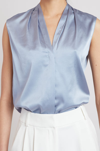 Sleeveless Silk Button Down Shirt Image 3