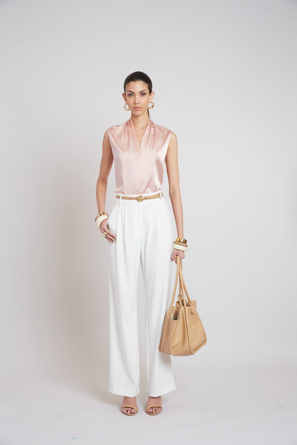 Sleeveless Silk Button Down Shirt