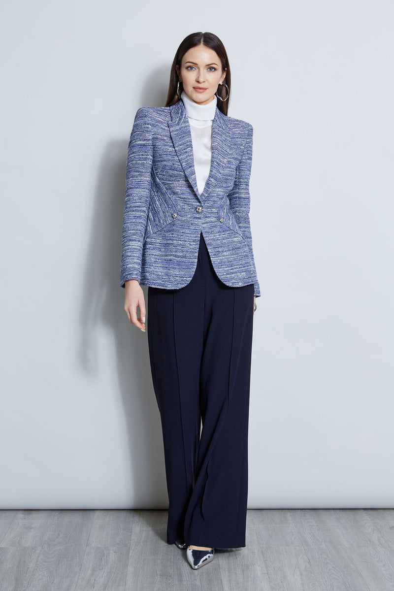 Tweed Panel Single Button Blazer