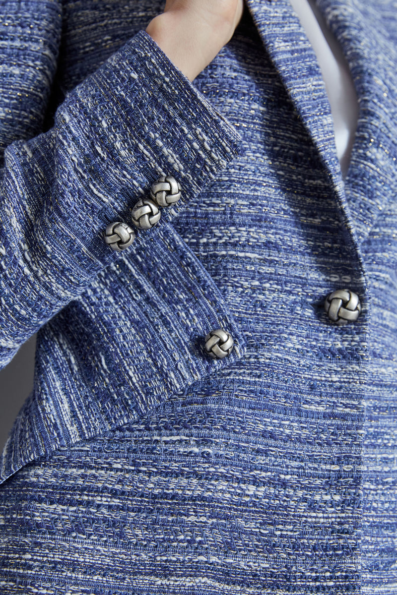 Tweed Panel Single Button Blazer
