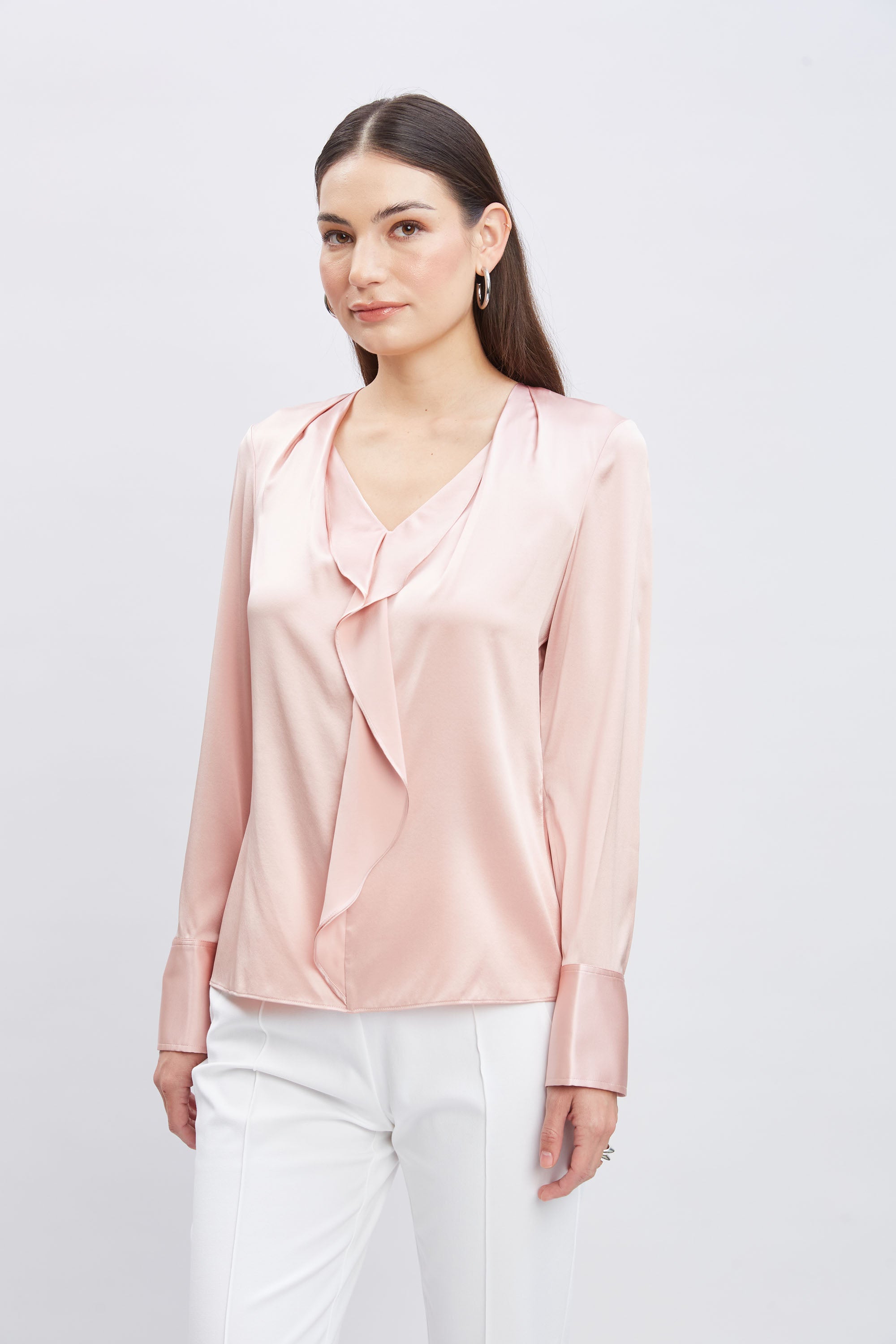 Silk Satin Contour Ruffle Shirt