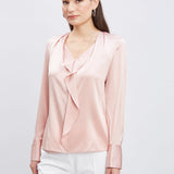 Silk Satin Ruffle Contour Shirt