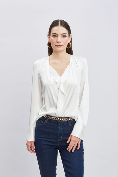 Silk Satin Contour Ruffle Shirt Image 1