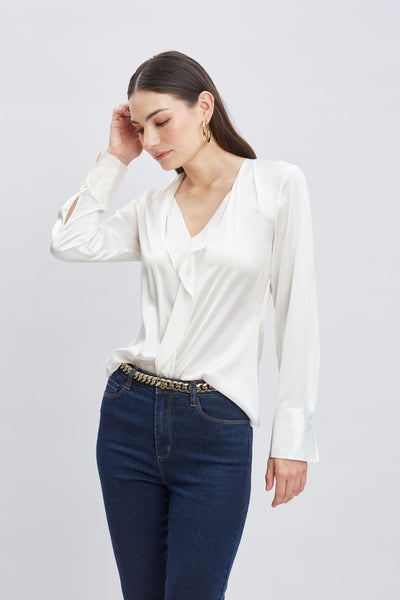 Silk Satin Contour Ruffle Shirt Image 3