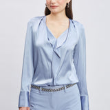 Silk Satin Contour Ruffle Shirt