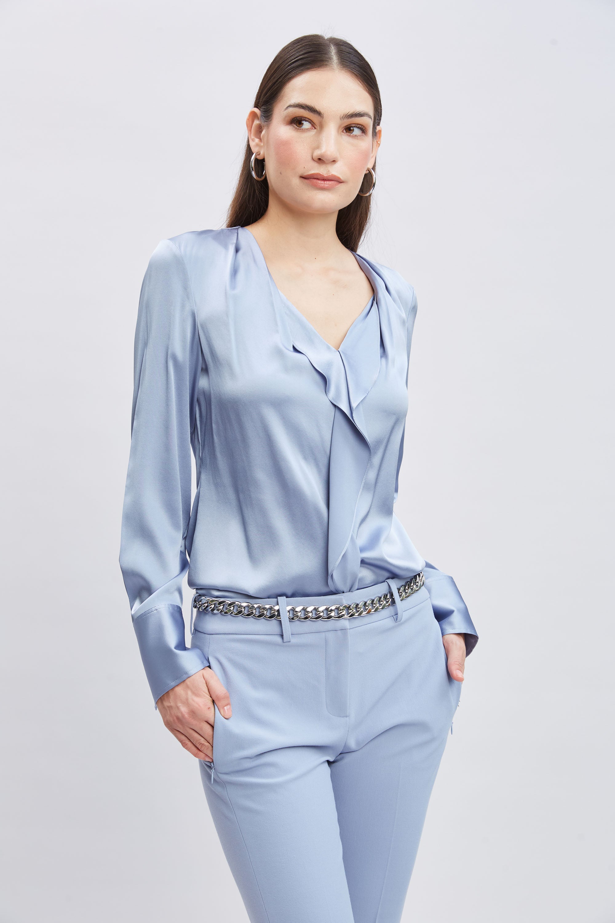 Silk Satin Contour Ruffle Shirt