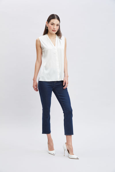Sleeveless Silk Button Down Shirt Image 2