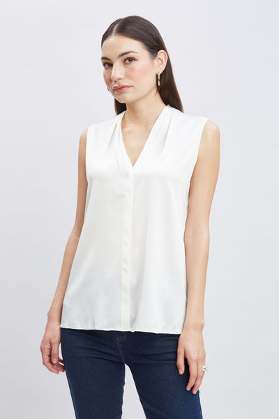 Sleeveless Silk Button Down Shirt Image 3