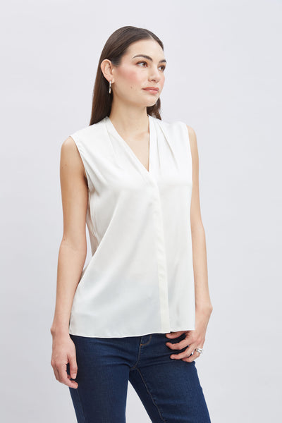 Sleeveless Silk Button Down Shirt Image 1