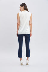 Sleeveless Silk Button Down Shirt
