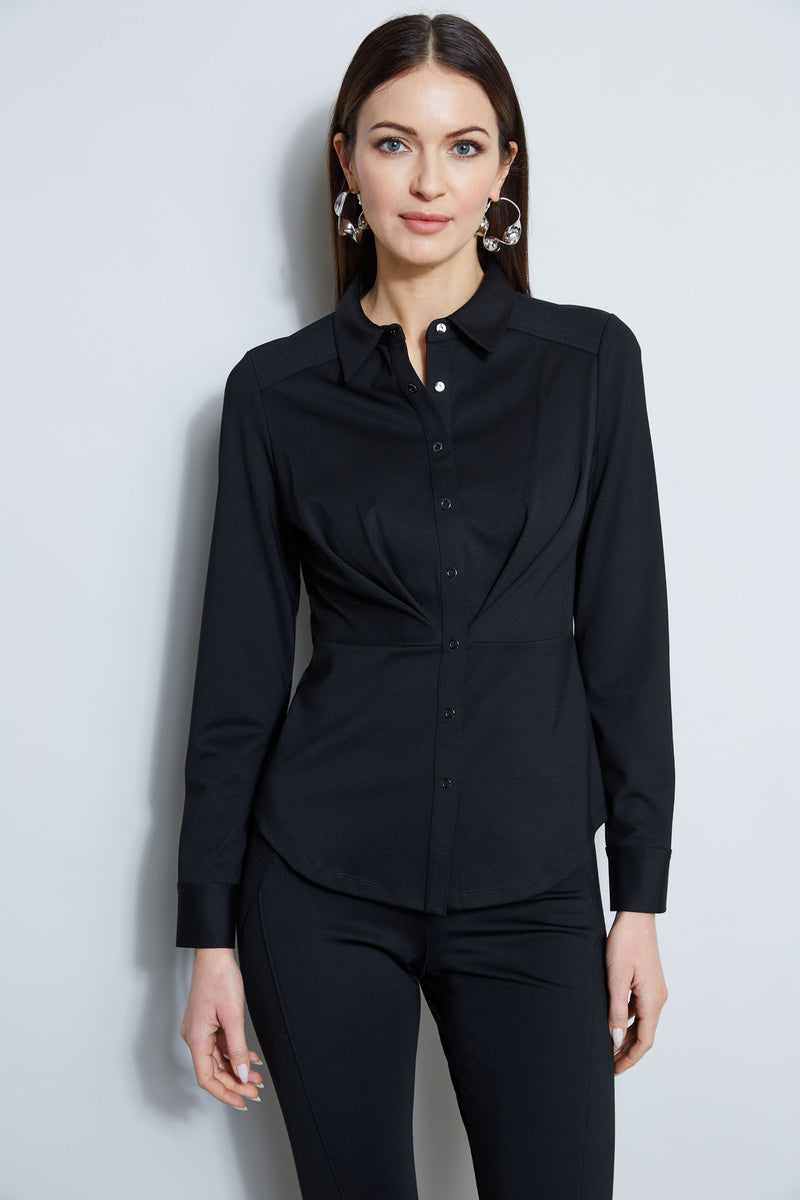 Ponte Pleated Button Down Shirt – Elie Tahari