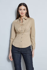 Ponte Pleated Button Down Shirt