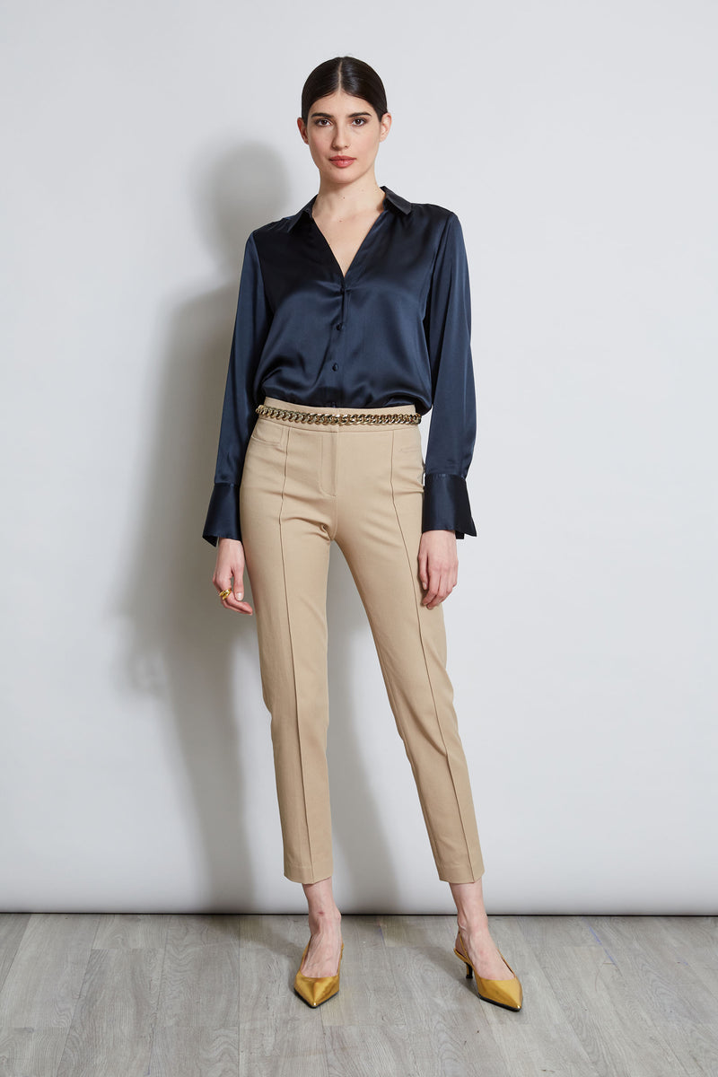 Women's High-Rise Slim Straight Leg Pintuck Tanzania