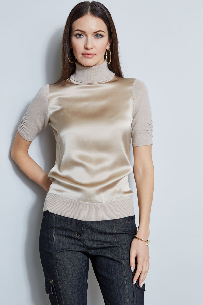 Short Sleeve Satin Front Sweater